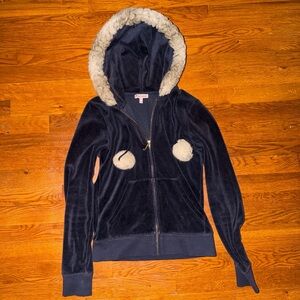 Juicy couture Navy Hoodie with Faux Fur Trim